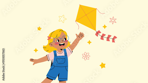 Young girl outdoor kite playtime
