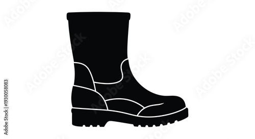 A simple black silhouette of a single knee high boot against a white background