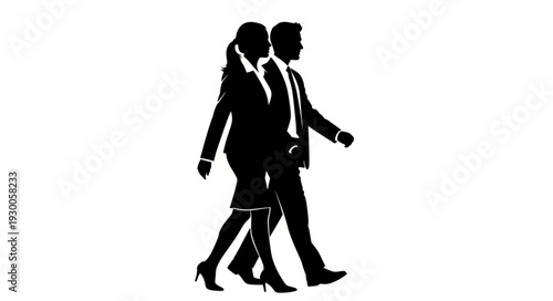 Business Couple Walking Together Silhouette.