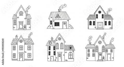 Hand Drawn Houses Architecture Sketches.
