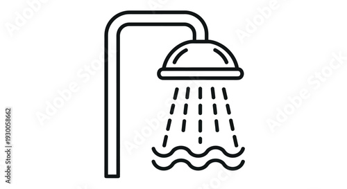 Simple line drawing of a showerhead with water droplets falling downwards