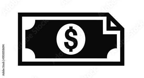 Simple black icon depicting a single united states dollar bill with a dollar sign