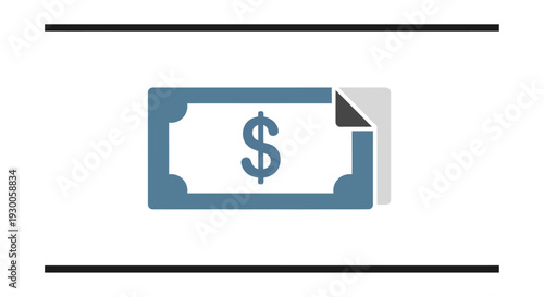 Simple illustration of a dollar bill with a peeled corner symbolizing finance