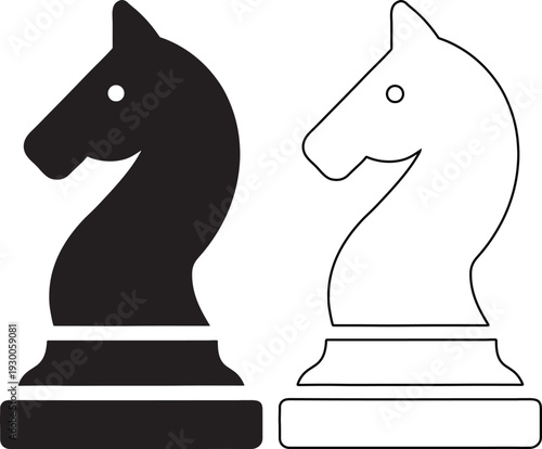 Bold black and white outline chess knight pieces displayed against a plain white backdrop
