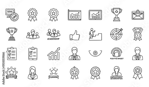 Motivation and personal growth thin line editable vector icon set
