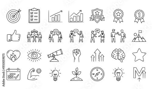 Inspiration and personal development thin line vector icon pack