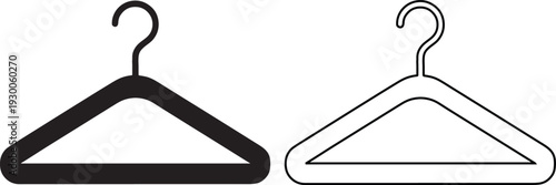 Two simple clothing hanger icons, one filled in black and the other a clear outline