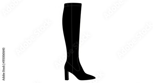 Black High Heel Knee High Boots.