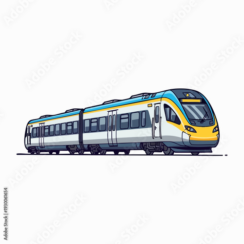Modern commuter train illustration with blue and yellow accents vector-style design isolated for versatile transportation design projects
