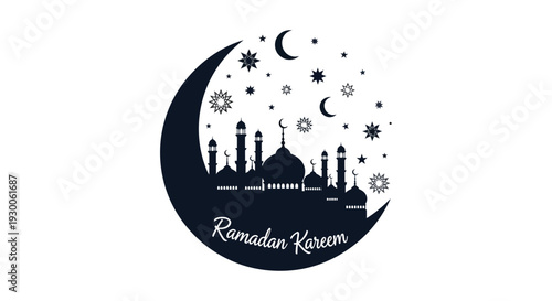 A dark ornate crescent moon and mosque design celebrates the holy month of ramadan a silhouette high quality