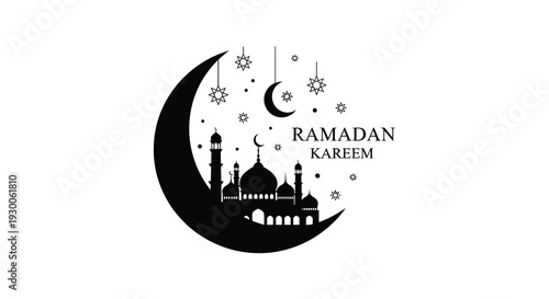 A crescent moon and mosque skyline design celebrates the islamic holy month of ramadan silhouette high quality professional