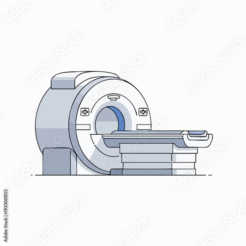 Modern MRI scanner for medical diagnosis in vector style; medical imaging technology used in hospitals and clinics