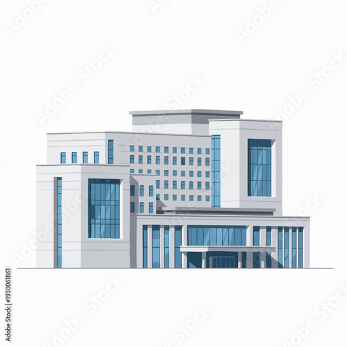Modern municipal building with glass windows white facade and geometric architecture for urban design and commercial development