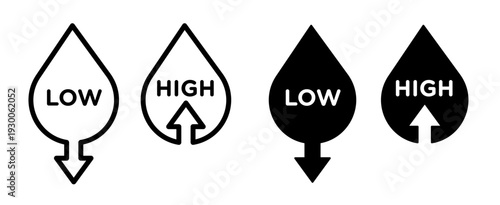 Low and high cholesterol icon set in black filled and outlined style. suitable for UI designs
