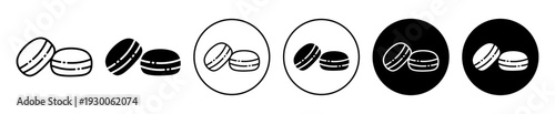 Macaron cake icon set. Macaron cake vector symbol in black filled and outlined style.