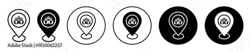 Rendezvous meeting point icon set. Rendezvous meeting point vector symbol in black filled and outlined style.