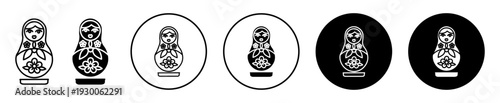 Russian nesting doll icon set. Russian nesting doll vector symbol in black filled and outlined style.