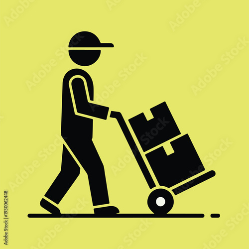 Delivery Worker with Hand Truck Icon