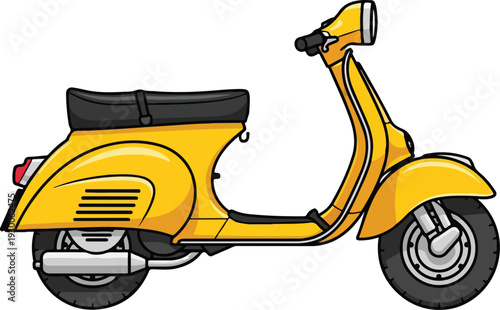 Vintage Yellow Scooter Flat Vector Illustration