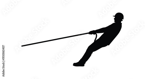 A dynamic illustration of a person pulling a rope captured in a stark black silhouette high quality professional