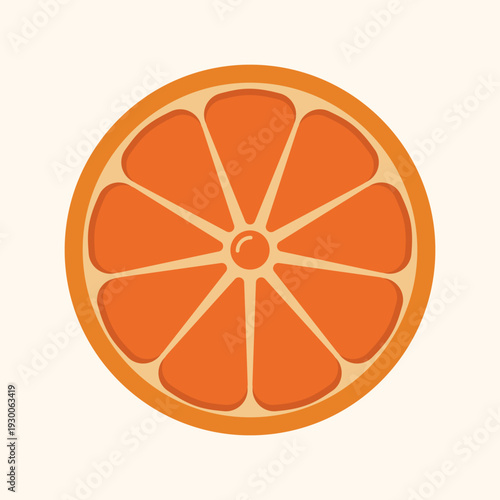 Vibrant orange citrus fruit slice with visible segments, simple flat illustration.