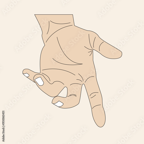 A light-skinned human hand with fingers slightly bent, reaching out or holding, depicted in a flat illustration style.