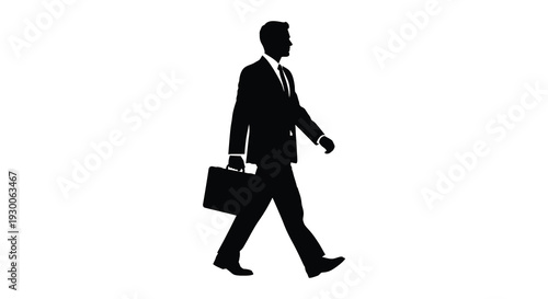 A sharply dressed businessman walks purposefully with a briefcase presented as a striking silhouette high quality professional detailed
