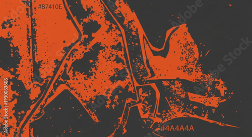 Vibrant orange abstract design with black background and textured effects