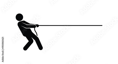 A stark depiction of a person intensely pulling on a rope rendered as a silhouette high quality professional
