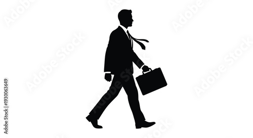 A sharply dressed businessman walks with a briefcase depicted in a striking black silhouette high quality professional detailed