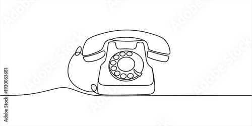 Continuous line drawing of a classic vintage rotary telephone on a white background Vector, illustration