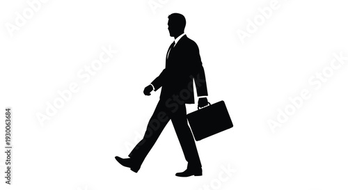 A sharply dressed businessman confidently strides forward carrying a briefcase in a striking silhouette high quality professional detailed
