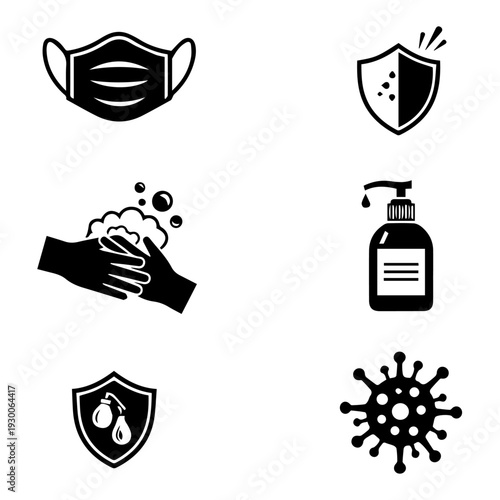 Health safety icons showcasing protection measures against virus and germs effectively displayed