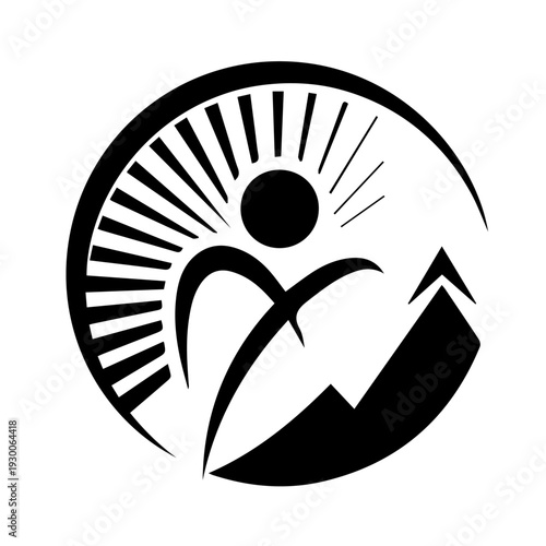 Athlete running up a mountain at sunrise, symbolizing achievement and perseverance