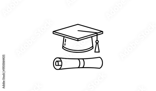 Graduation Hat with Diploma Line Icon Education Outline Symbol Editable Stroke Pixel Perfect Vector