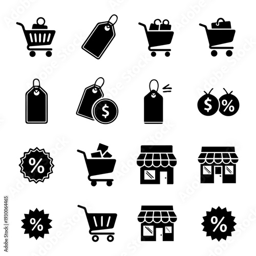 Shopping icons collection featuring carts, tags, and sales symbols
