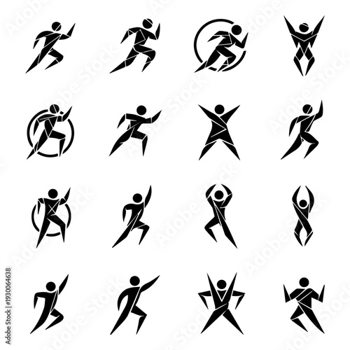Dynamic human figures in various athletic poses illustrated