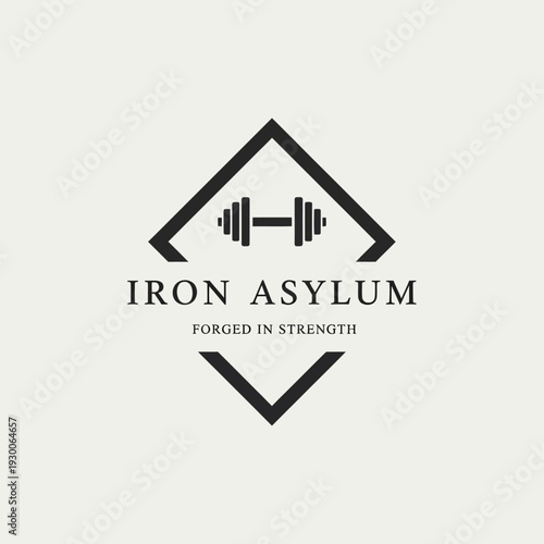 Iron Asylum Logo with Dumbbell Symbol.