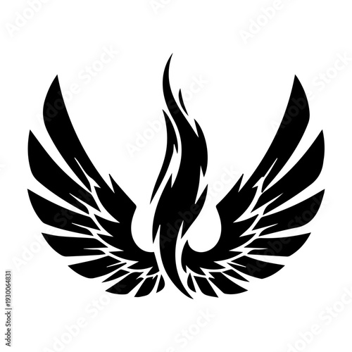 Phoenix rising from flames with outstretched wings illustration