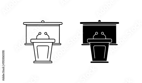 Conference Room Icon Line and Solid Version Speaker Podium Outline and Filled Vector Symbol