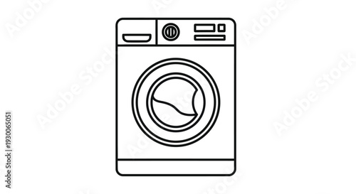 Simple line drawing of a front loading washing machine with a control panel