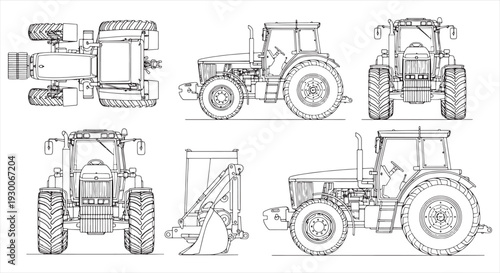 Tractor Blueprint Design – Agricultural Vehicle CAD Engineering Technical Drawing