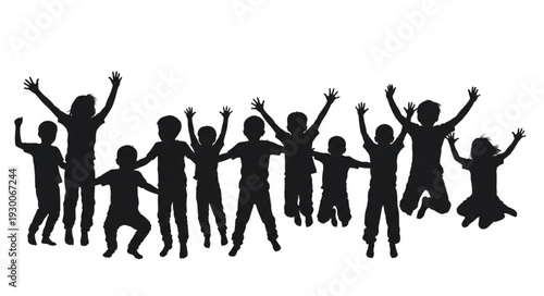 Group of People Jumping Silhouettes.
