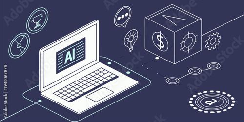 Futuristic artificial intelligence scene showing businessman activating virtual brain hologram.