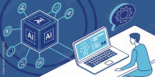 Businessman touching digital brain representing artificial intelligence technology, futuristic innovation and smart data concept.