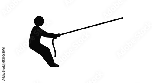 A stark black silhouette depicts a person actively engaged in waterskiing showing motion and effort silhouette high quality