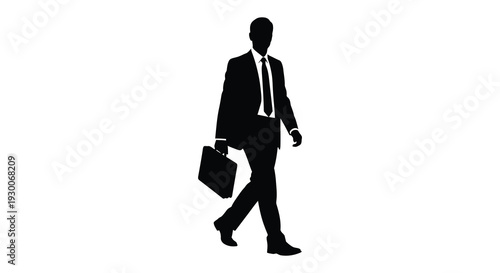 A sharply dressed businessman walks with a briefcase presenting a classic striking silhouette high quality professional detailed modern
