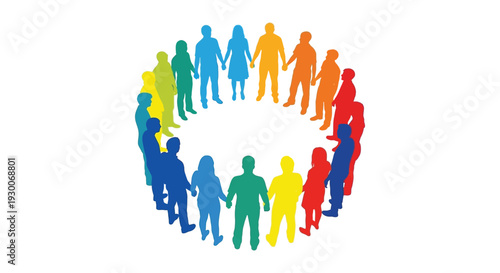 A colorful diverse group of people forming a circle representing unity and community silhouette high quality professional