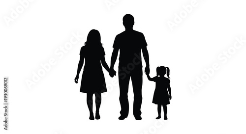 A black silhouette depicts a family of three holding hands showcasing unity and togetherness silhouette high quality professional