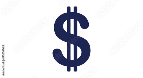 A bold dark blue dollar sign graphic is prominently displayed against a white background silhouette high quality professional
